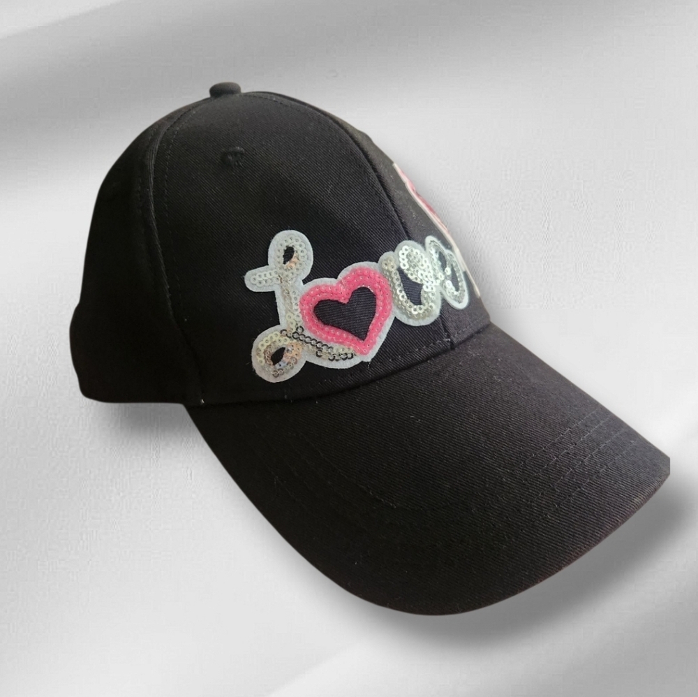 Women's Black Caps with Love and Flamingo Design Handmade-Personalized - Picture 2 of 8